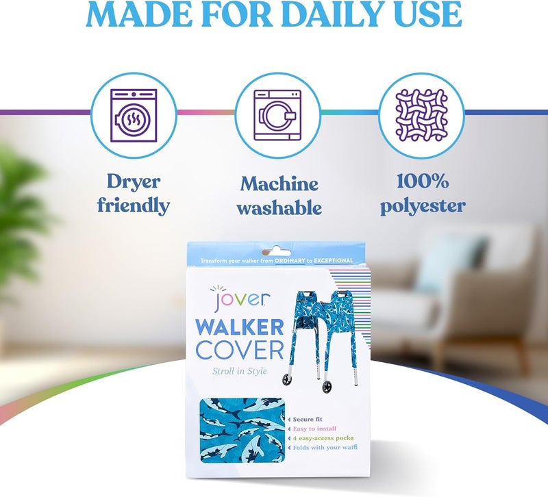 Jover – Walker Covers (Whale Dance) – Colorful Fabric Cover for Standard Folding Walker Mobility Aid with Pockets, Easy Fit Senior Walker Accessories, Washable Polyester, + Matching Storage Bag - Image 5